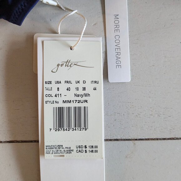 NWT:  Gottex Mirage Full Coverage Square Neck Blue/White Geometric Swimsuit - Picture 3 of 7